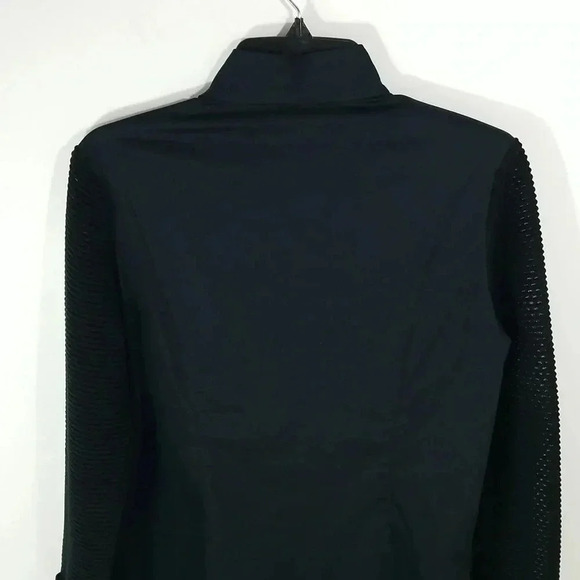 {Ming Wang} Black Mesh Long Sleeves Collar Tapered Back Open Jacket - Picture 7 of 17